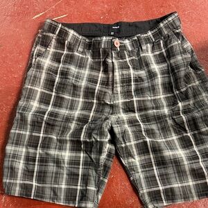 Hurley Black and Gray Plaid Jean Shorts